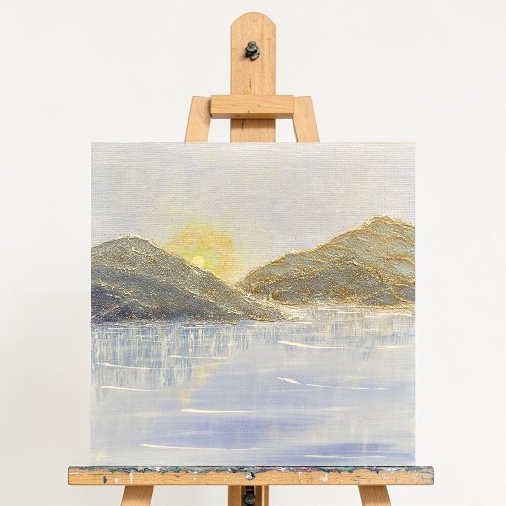 Blue Calm Nature Scene Wall Art Acrylic Painting 6" x 6" Unframed